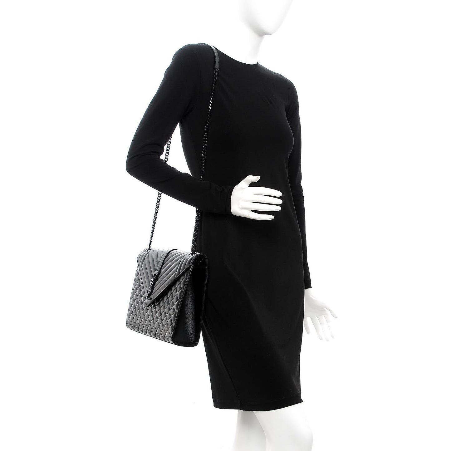 Grain De Poudre Textured Mixed Matelasse Large Triquilt Monogram Satchel Black