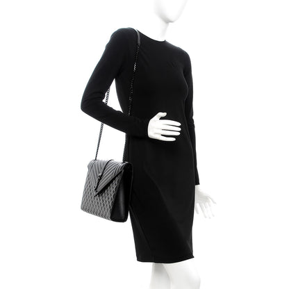 Saint Laurent Grain De Poudre Textured Mixed Matelasse Large Triquilt Monogram Satchel Black 9 of 17