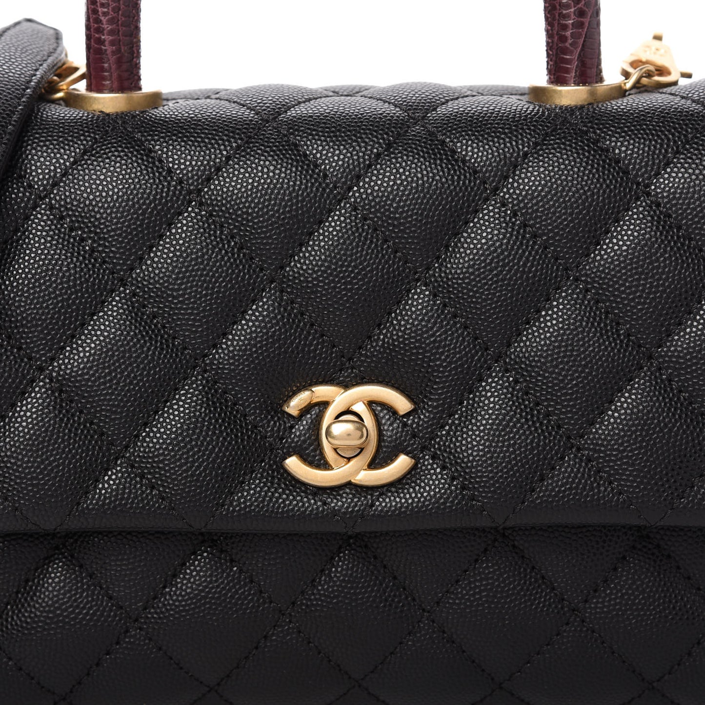 Caviar Lizard Quilted Mini Coco Handle Flap Black