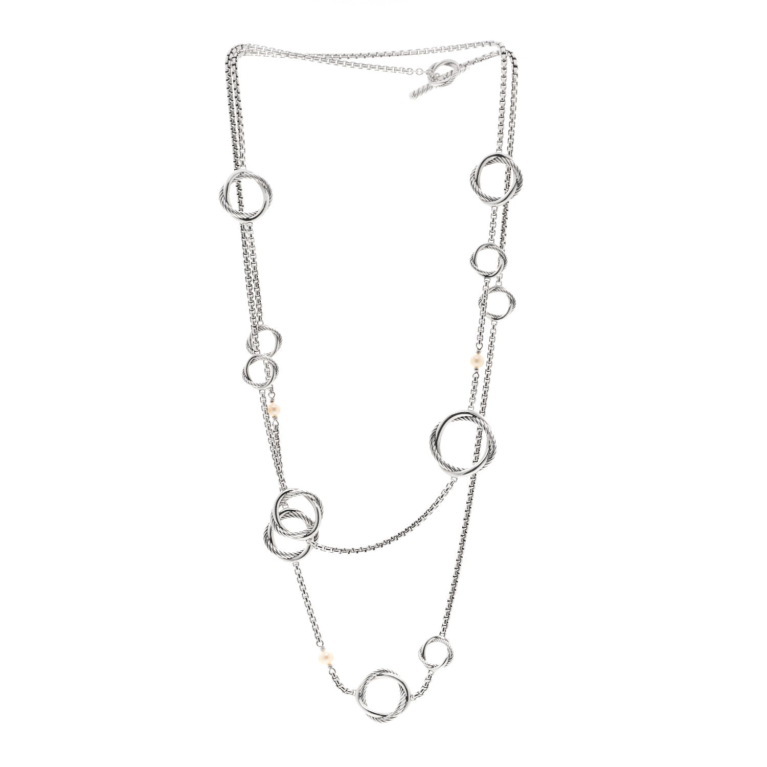 David Yurman Sterling Silver Freshwater Cultured Pearl Infinity Station Chain Necklace 3 of 4