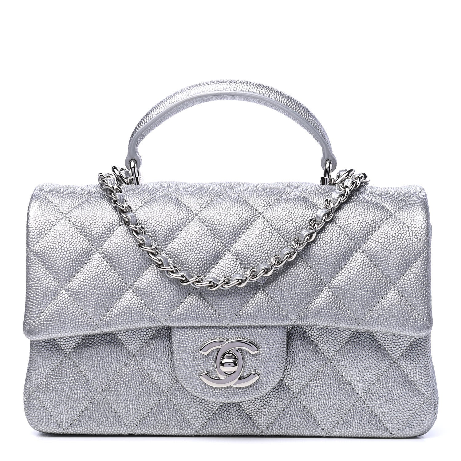 Chanel Metallic Caviar Quilted Mini Top Handle Rectangular Flap Silver 1 of 6