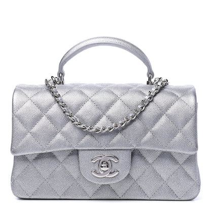 Chanel Metallic Caviar Quilted Mini Top Handle Rectangular Flap Silver 1 of 6