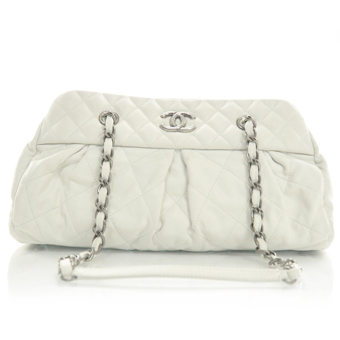 Iridescent Calfskin Chic Quilt Bowling Bag White