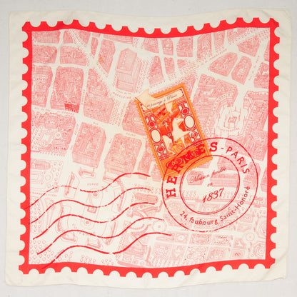 Hermes Silk De Passage A Paris Scarf 90 Blanc Framboise Rouge 2 of 7