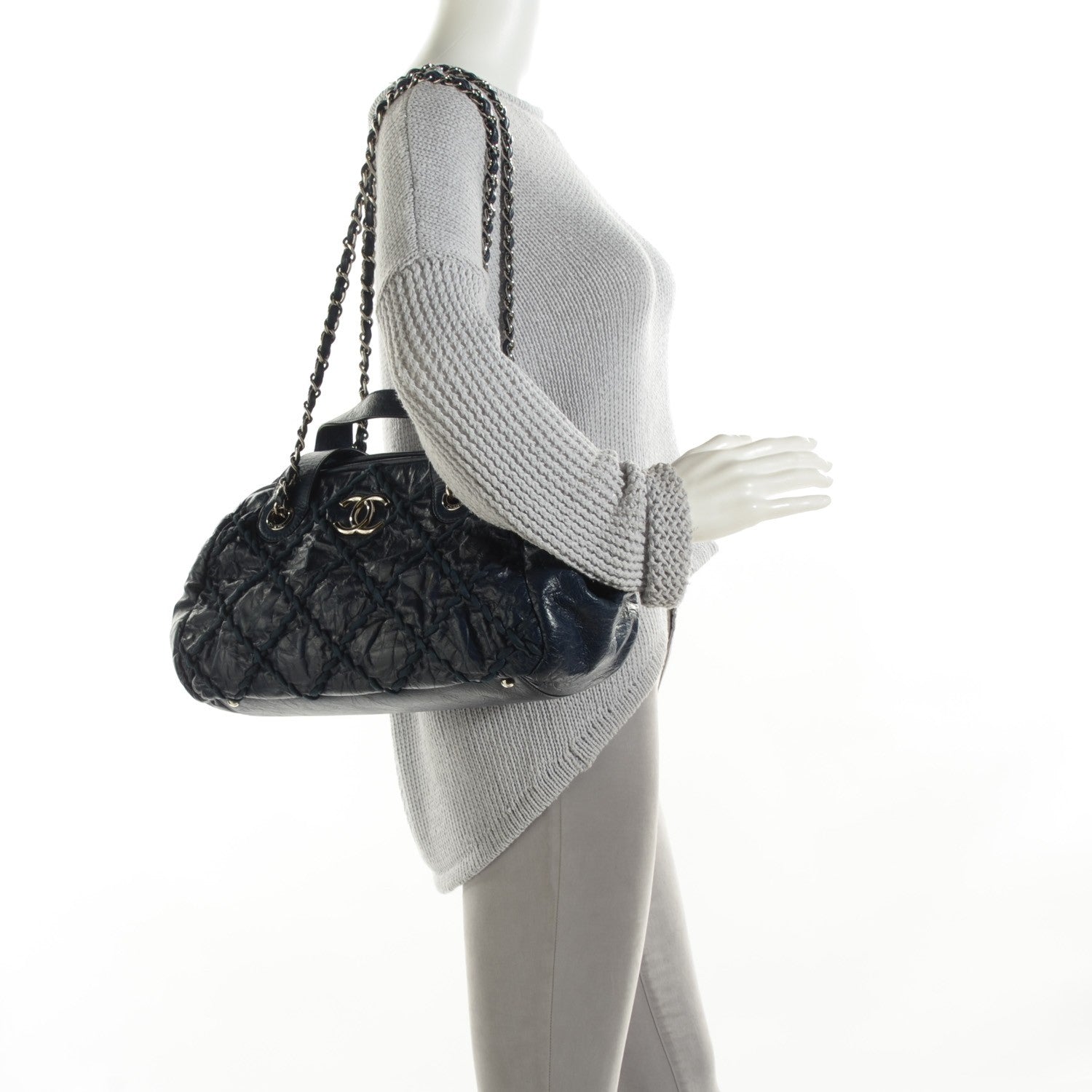 Chanel Calfskin Ultra Stitch Bowler Navy 2 of 9