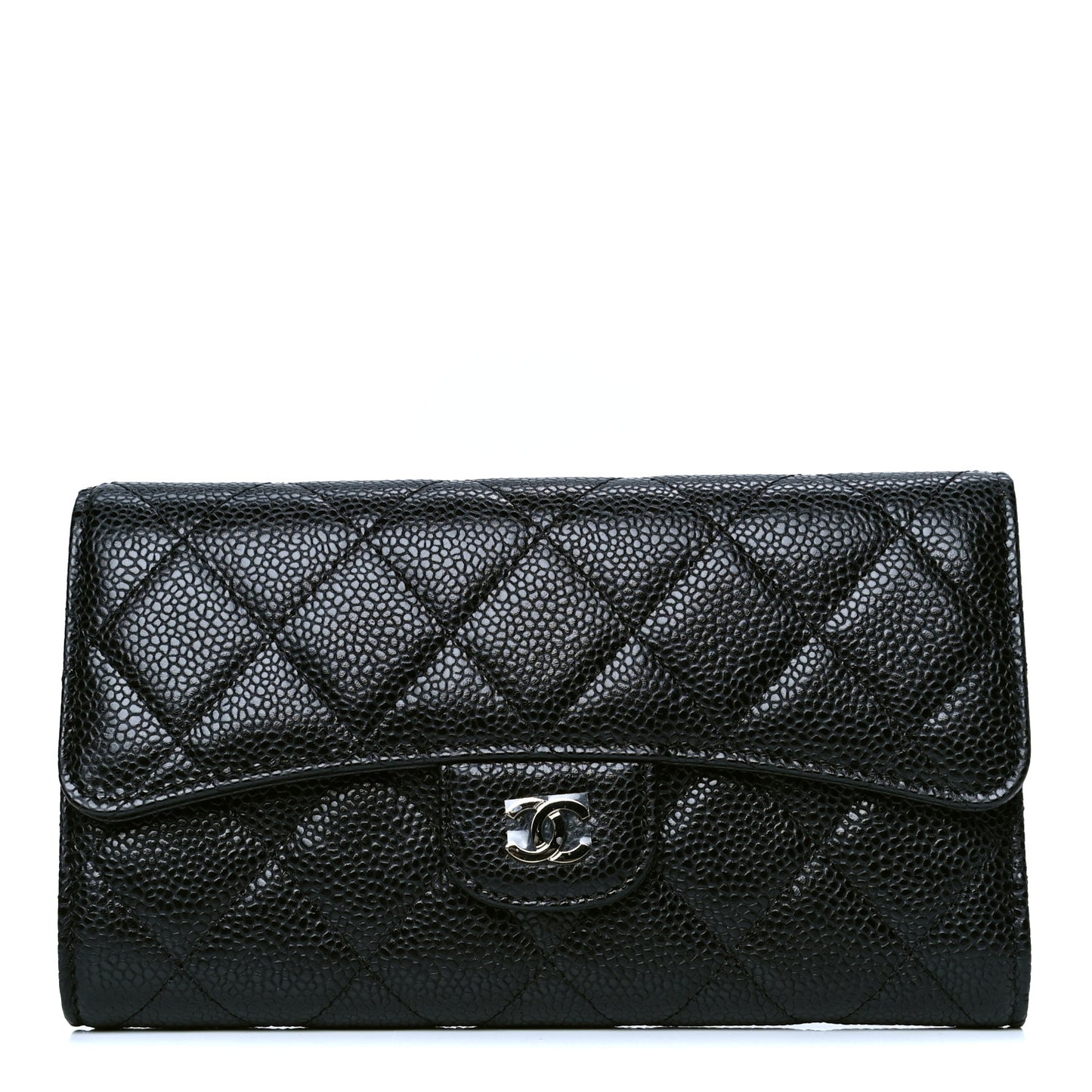 Caviar Quilted Large Flap Wallet Black