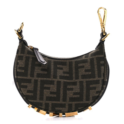 Fendi Fabric Jacquard FF 1974 Nano Fendigraphy Hobo Charm Tobacco Moro 1 of 10