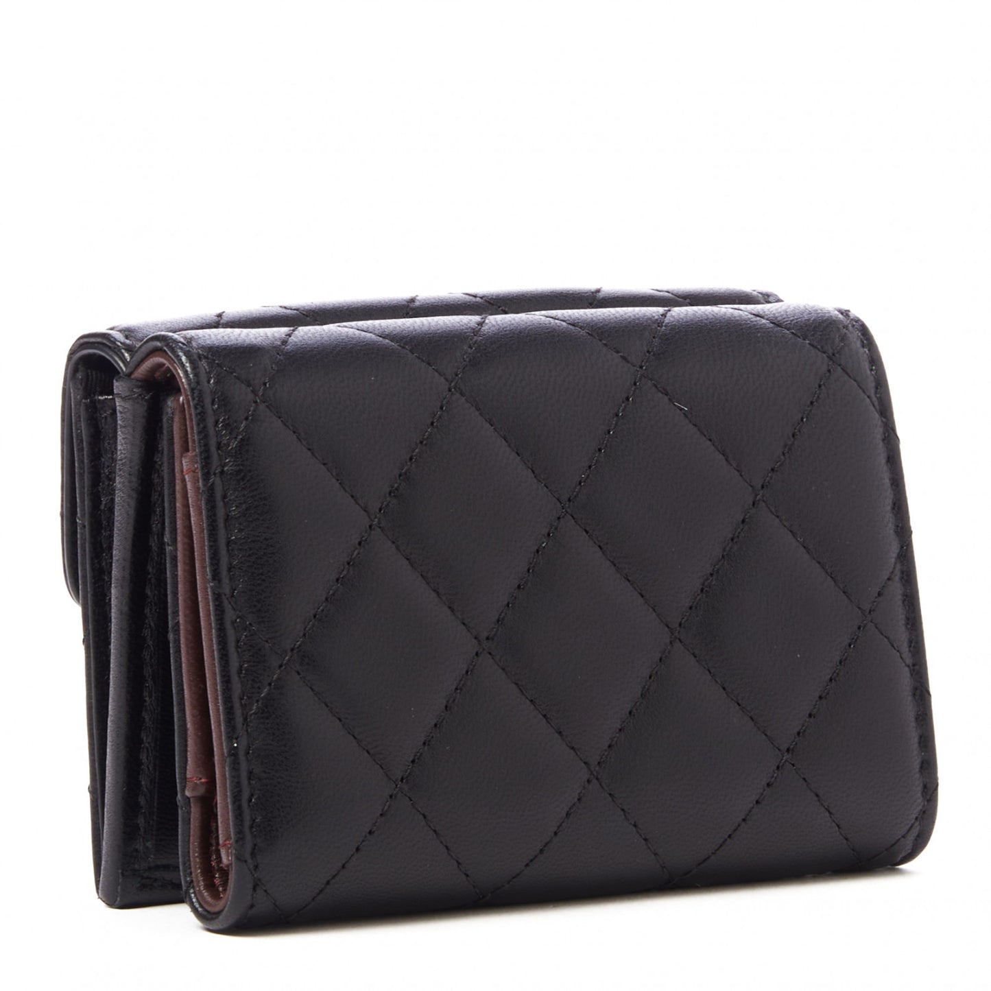 Lambskin Quilted Double Flap Wallet Black