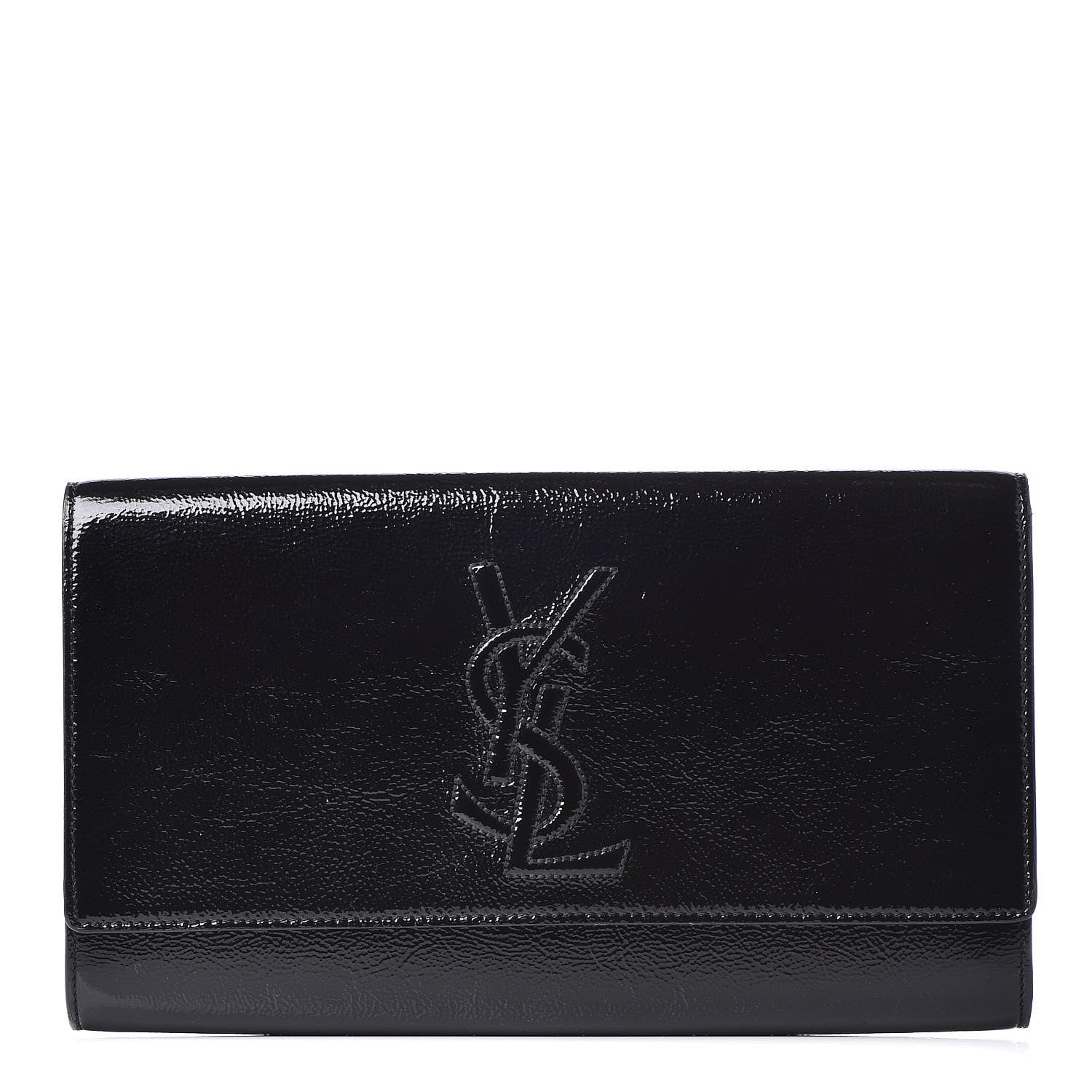 Saint Laurent Textured Patent Monogram Large Belle De Jour Clutch Black 1 of 8
