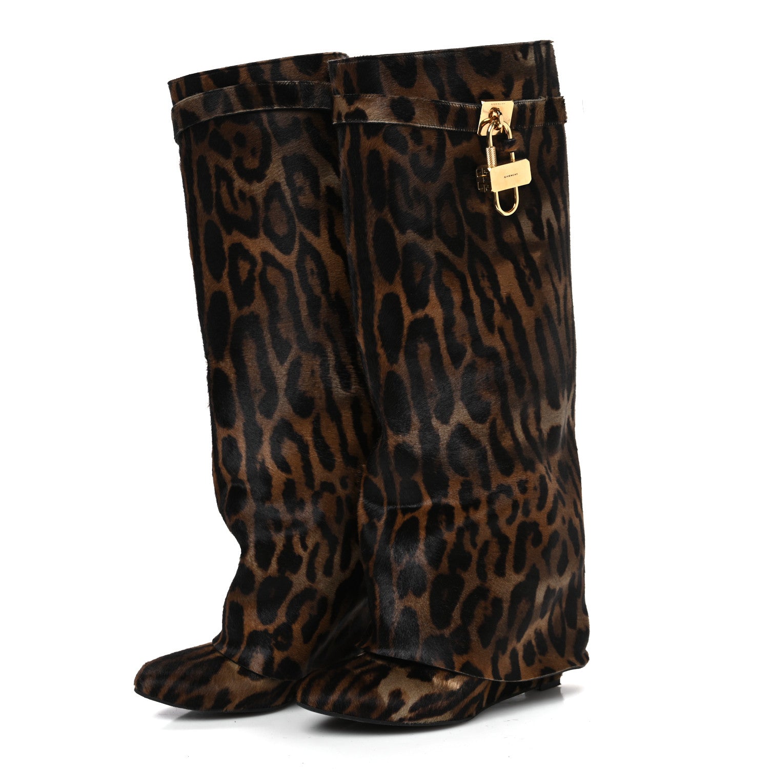 Givenchy Calf Hair Leopard Print Shark Lock Pant Boots 40 Black Brown 3 of 8