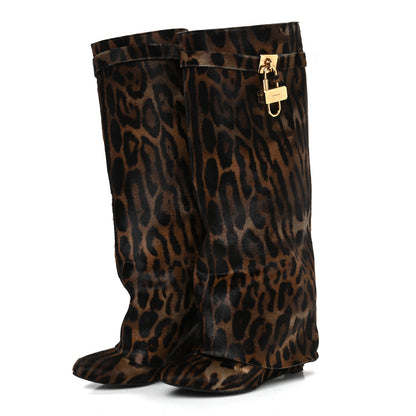 Givenchy Calf Hair Leopard Print Shark Lock Pant Boots 40 Black Brown 3 of 8