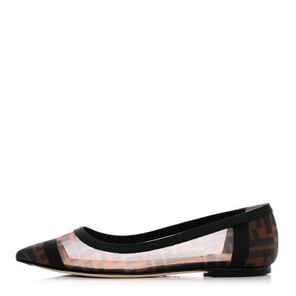 Fendi Mesh FF Skimmer Ballerina Flats 37 Tobacco Moro Black 1 of 9