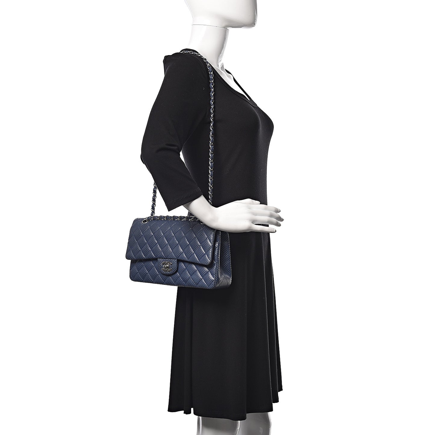 Lambskin Perforated Medium Double Flap Blue