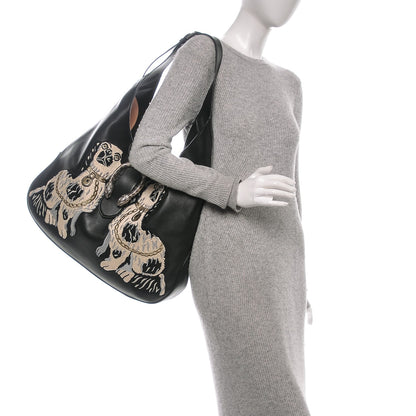 Gucci Calfskin Dog Embroidered Extra Large Dionysus Hobo Black 2 of 6