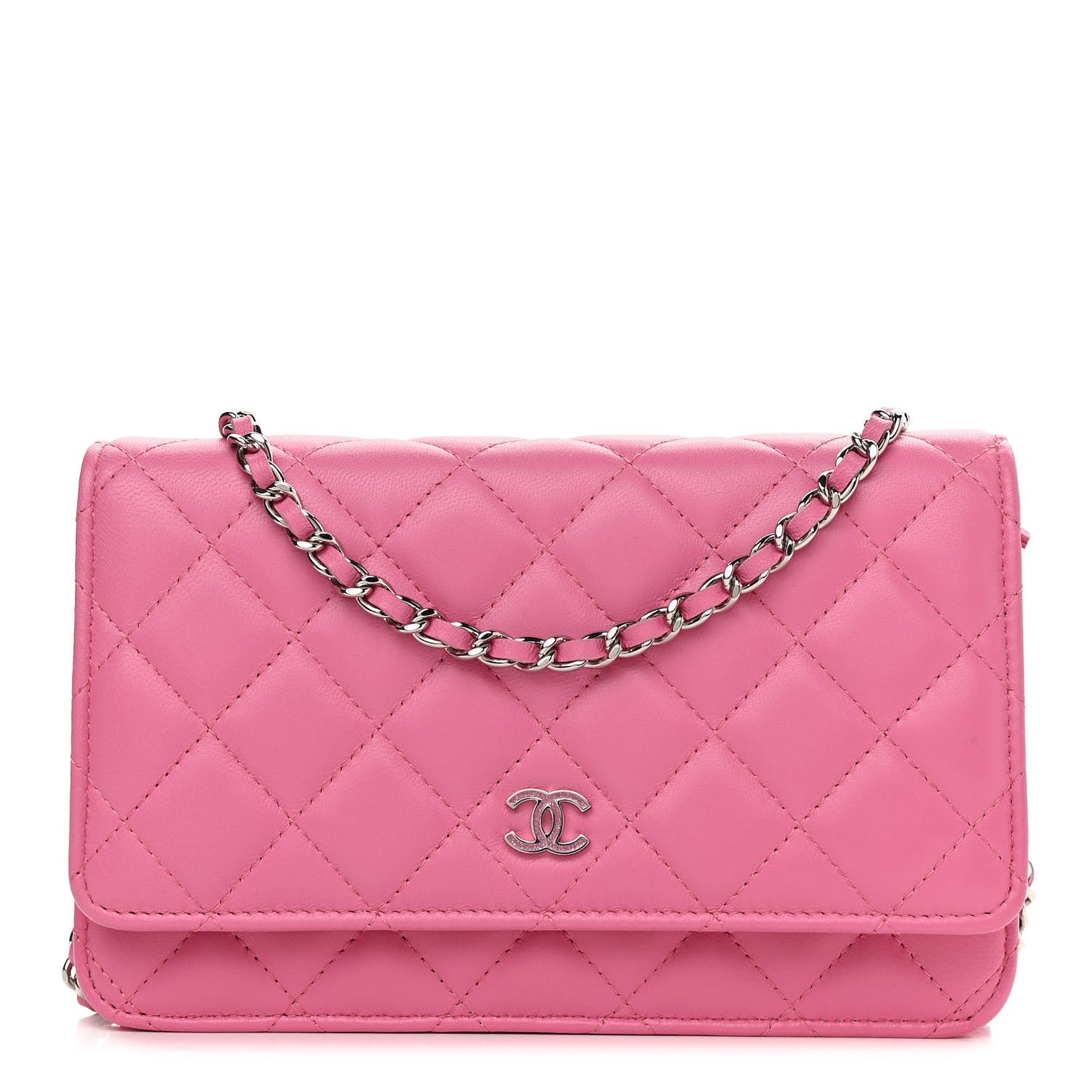 Lambskin Quilted Wallet on Chain WOC Pink
