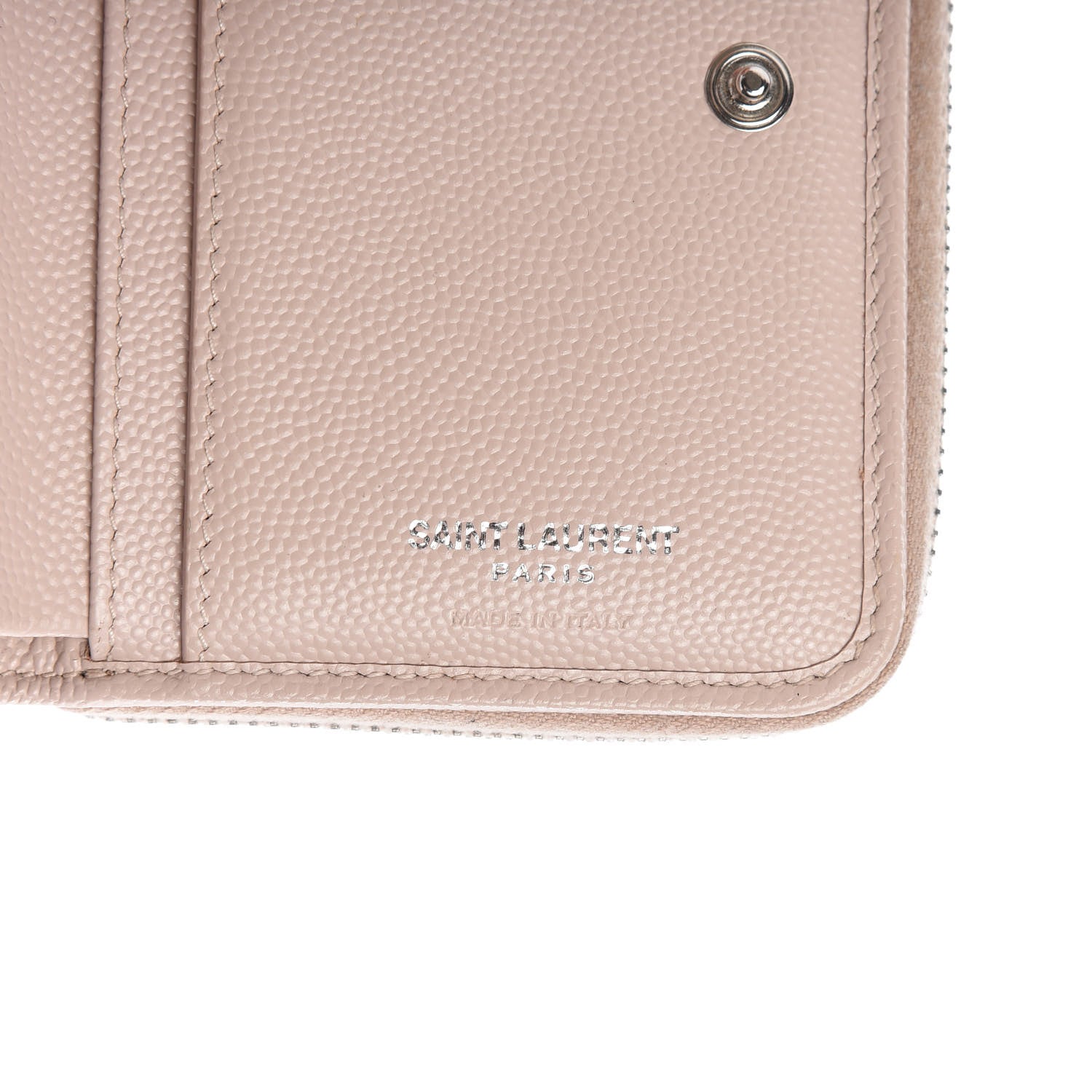 Saint Laurent Grain De Poudre Matelasse Monogram Compact Zip Around Wallet Pale Pink 9 of 11