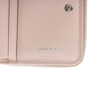 Saint Laurent Grain De Poudre Matelasse Monogram Compact Zip Around Wallet Pale Pink 9 of 11