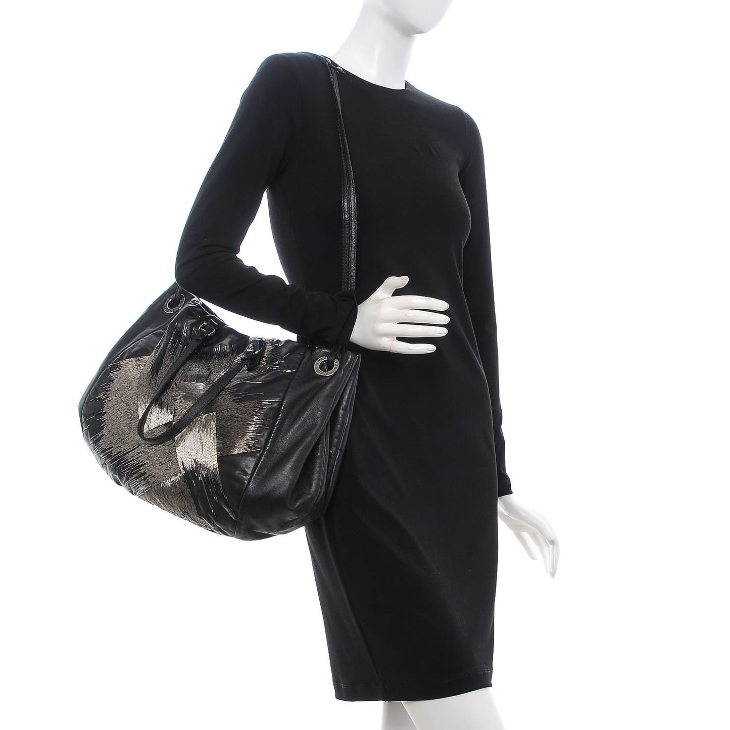 Nappa Beaded Glam Tote Black