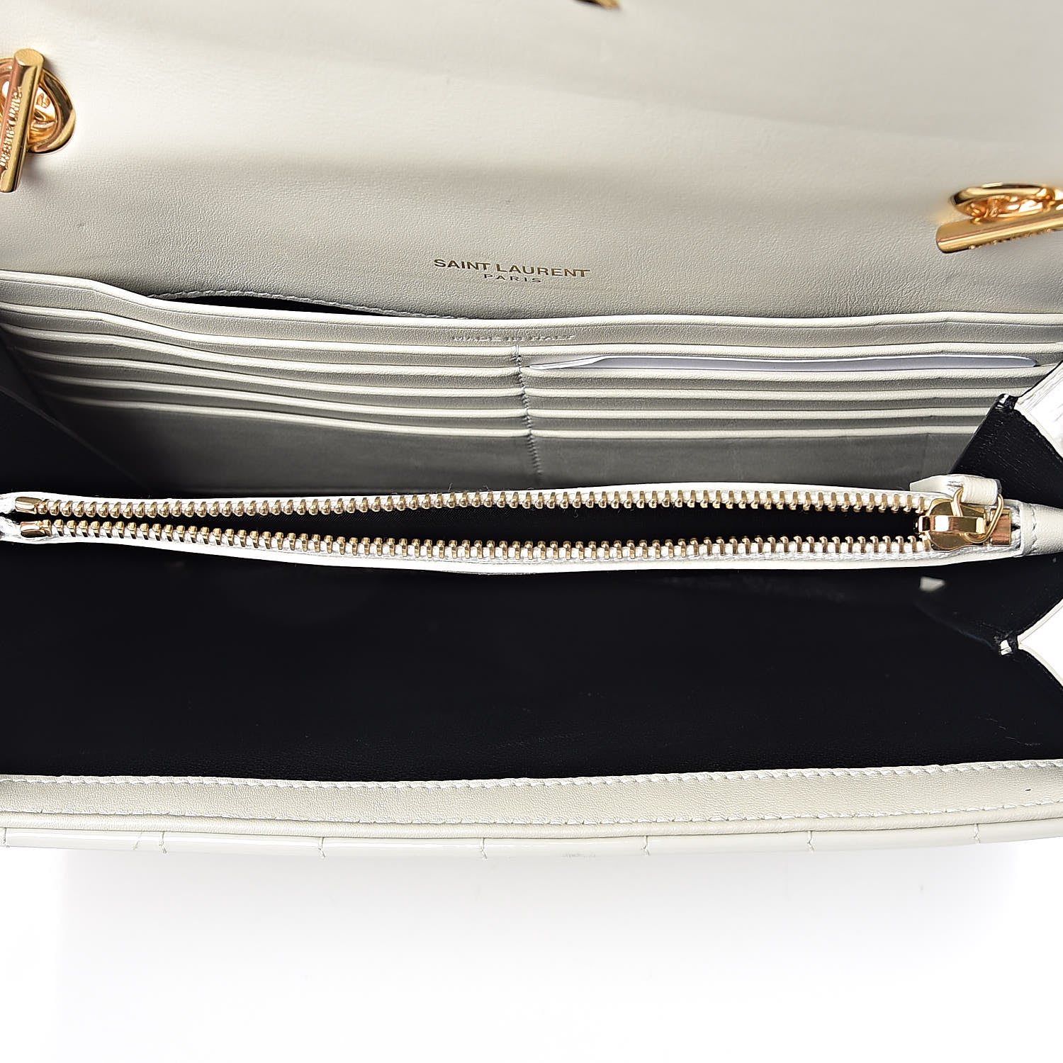 Saint Laurent Patent Calfskin Matelasse Monogram Vicky Chain Wallet Off White 5 of 9