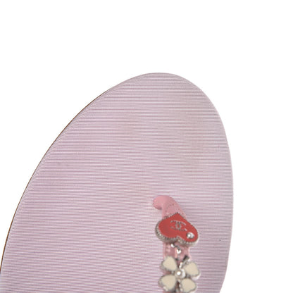 Chanel Tweed CC Charm Thong Sandals 41 Pink Silver 10 of 12