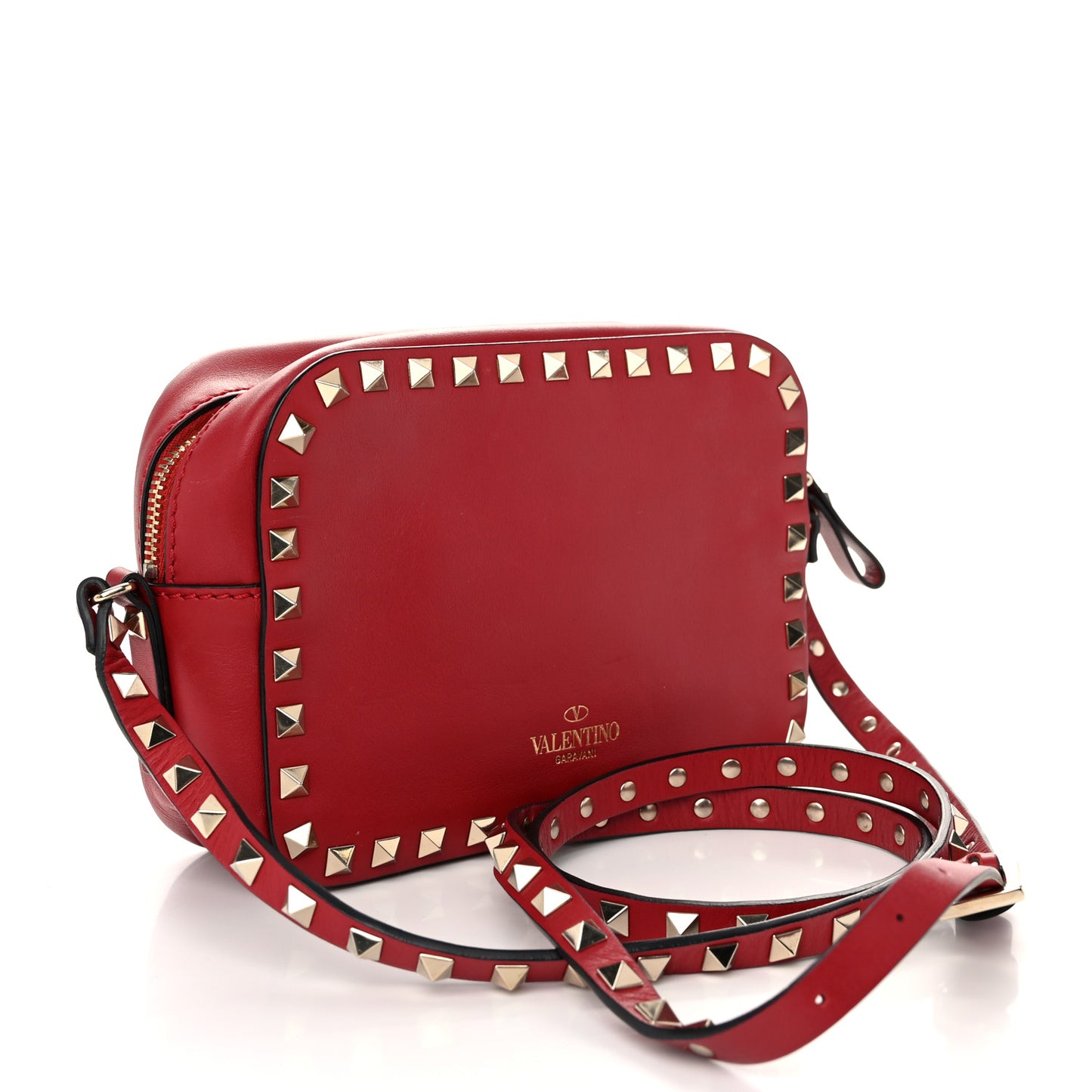 Calfskin Rockstud Camera Crossbody Bag Red