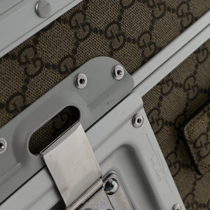 Gucci GG Supreme Monogram Aluminium Porter Medium Trolley Suitcase Beige Ebony Silver 10 of 13