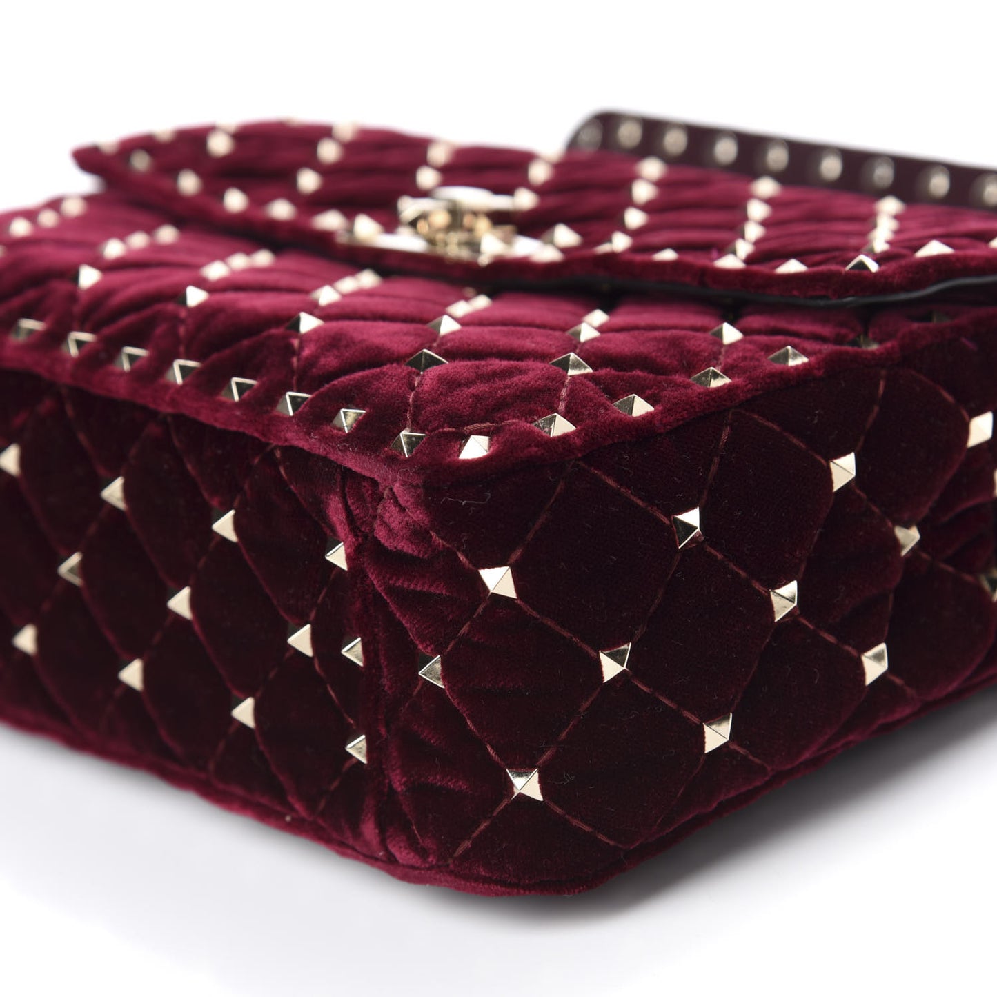Velvet Medium Rockstud Spike Shoulder Bag Rubino