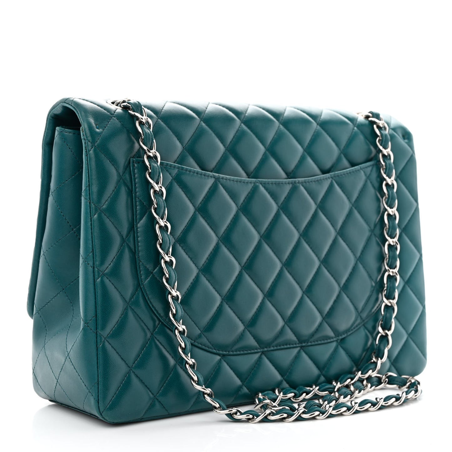 Lambskin Quilted Maxi Single Flap Turquoise