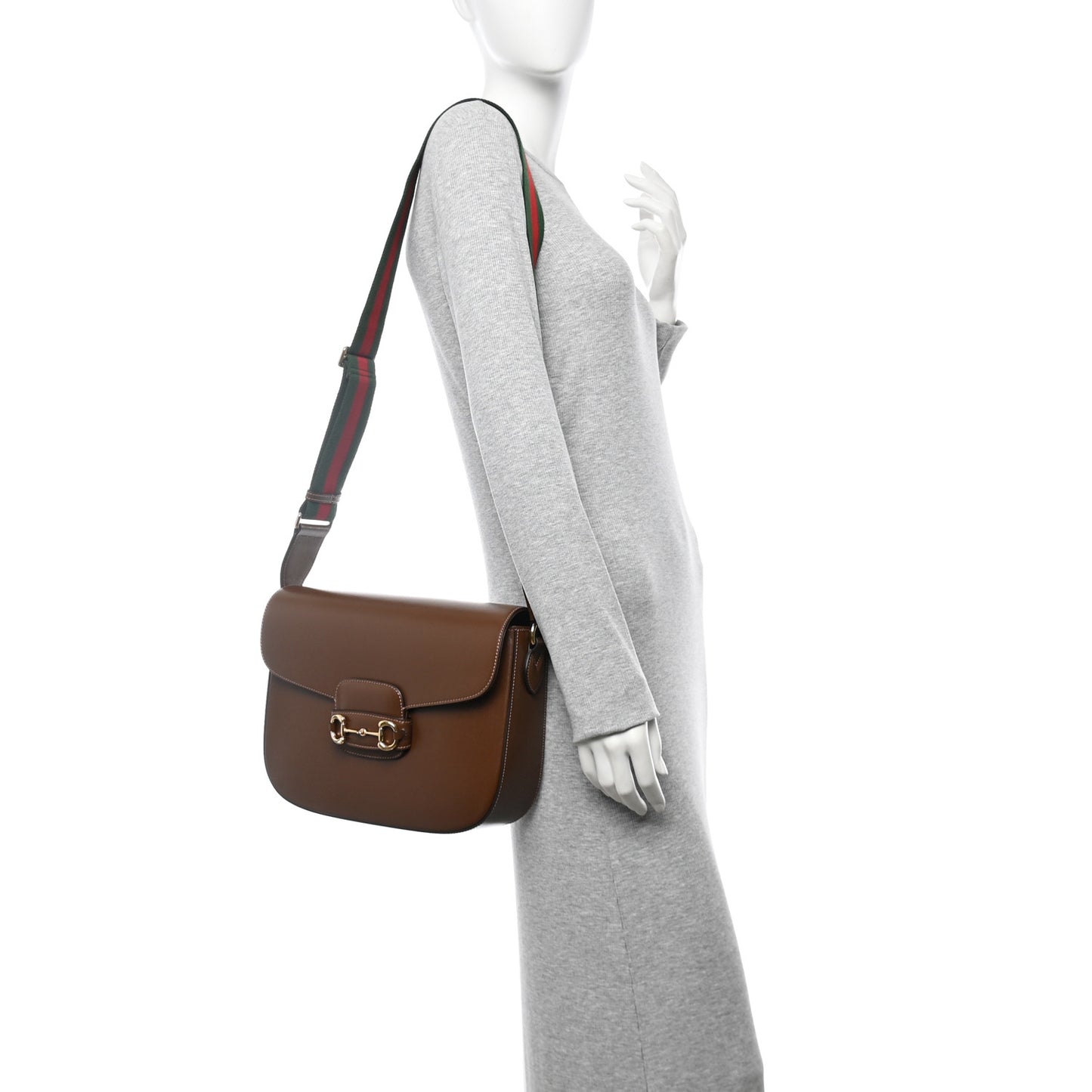 Azalea Calfskin Web Horsebit 1955 Shoulder Bag Brown Sugar