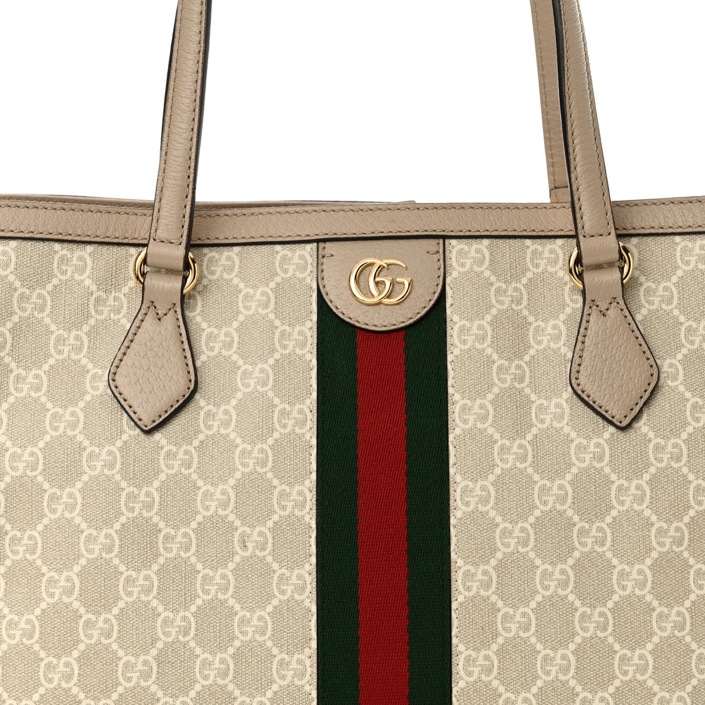 GG Supreme Monogram Textured Dollar Calfskin Web Medium Ophidia Shopping Tote Beige Mystic White Oatmeal