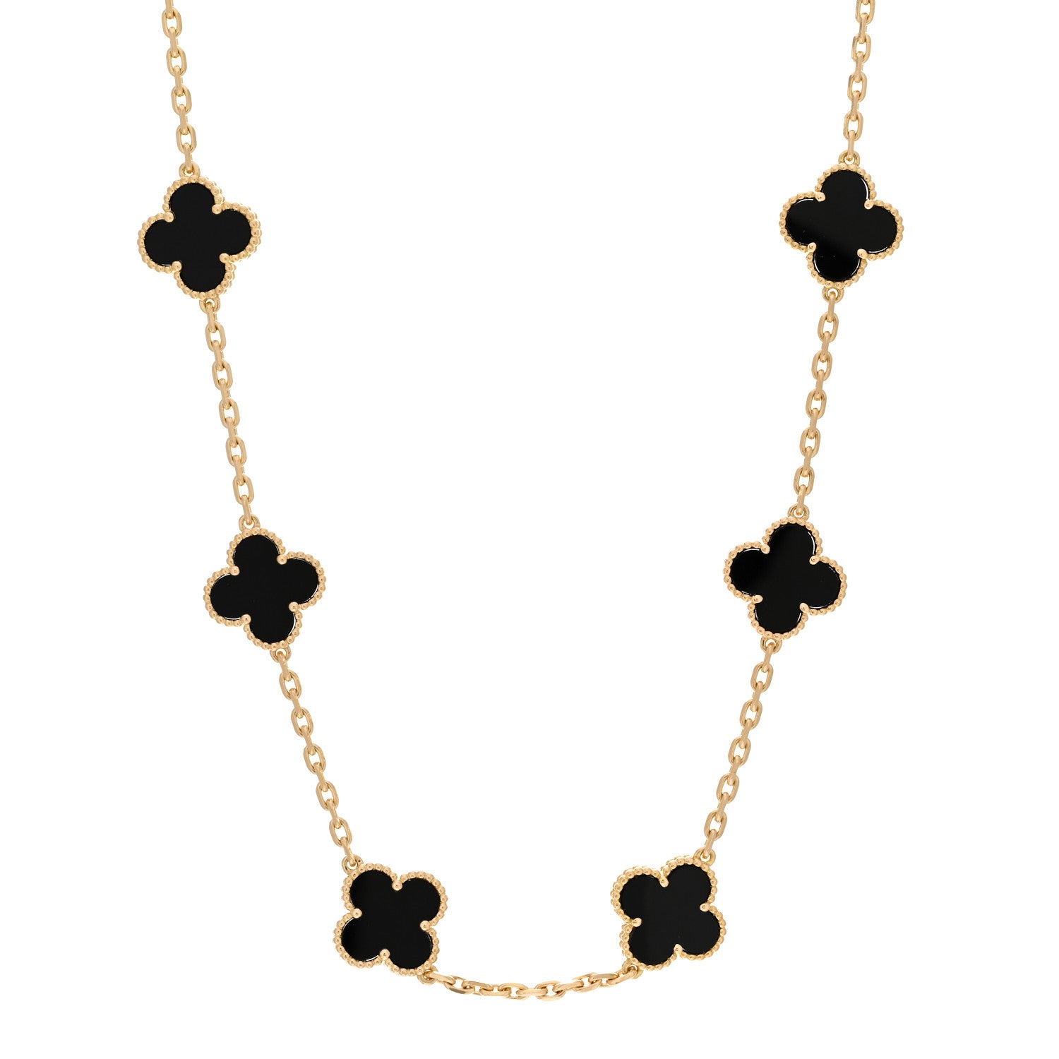 Van Cleef & Arpels 18K Yellow Gold Black Onyx 10 Motifs Vintage Alhambra Necklace 1 of 5