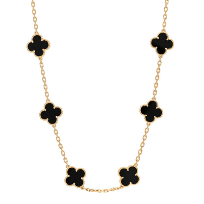 Van Cleef & Arpels 18K Yellow Gold Black Onyx 10 Motifs Vintage Alhambra Necklace 1 of 5
