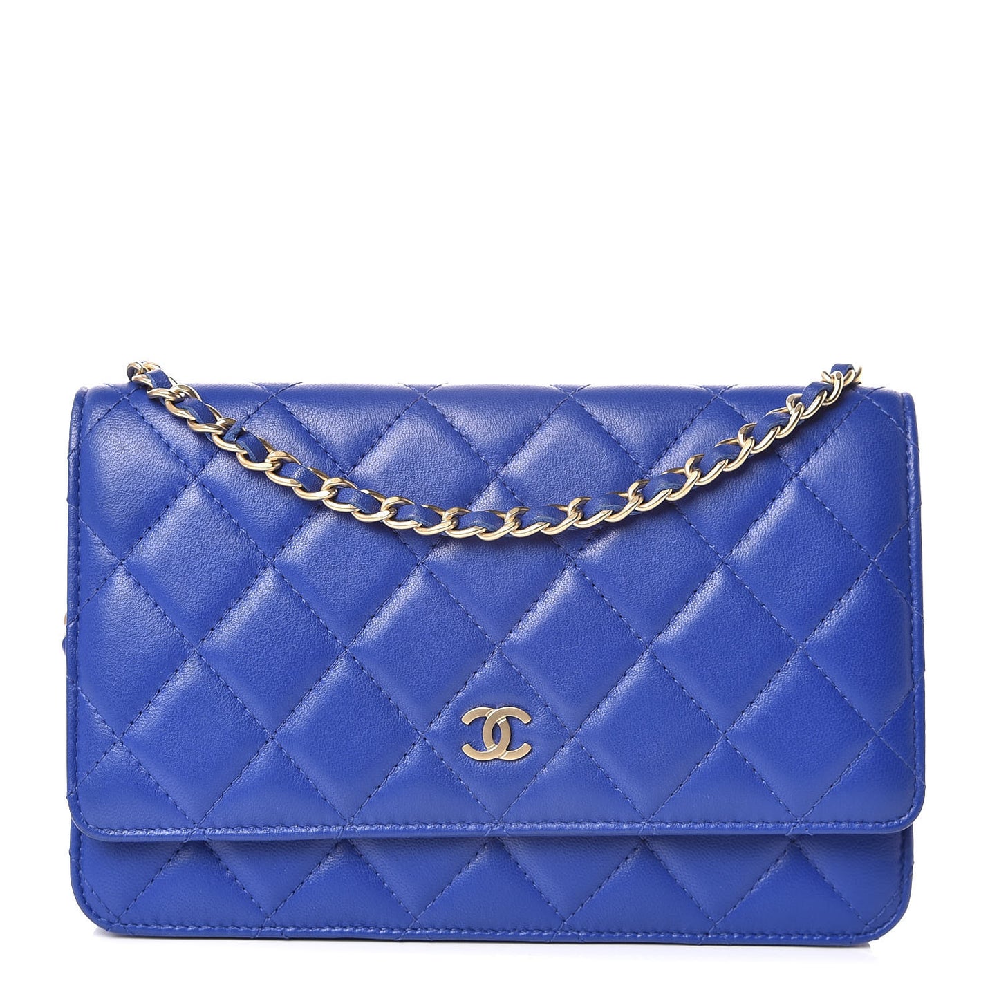 Lambskin Quilted Wallet On Chain WOC Dark Blue
