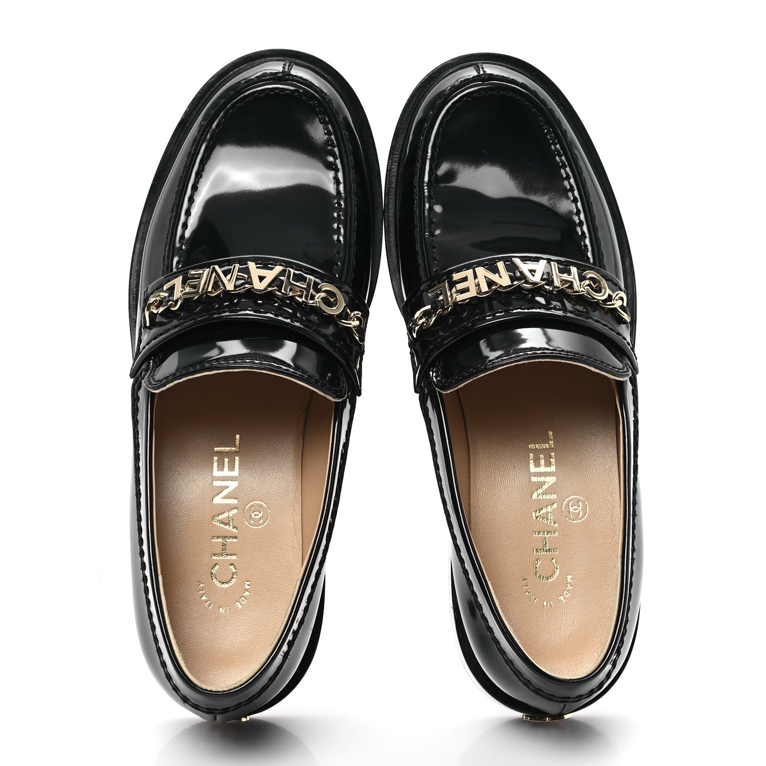 Chanel Shiny Calfskin Logo Loafers 36 Black 2 of 11