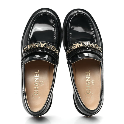 Chanel Shiny Calfskin Logo Loafers 36 Black 2 of 11