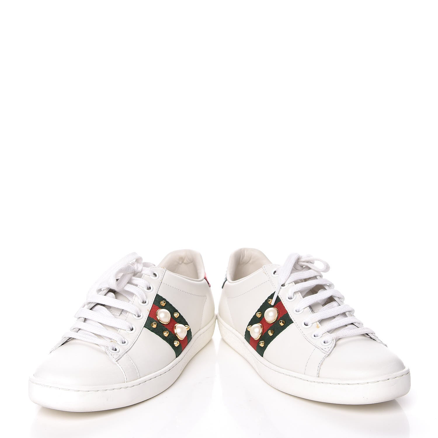 Gucci Calfskin Web Pearl Studded Womens Ace Sneakers 36 White 6 of 22