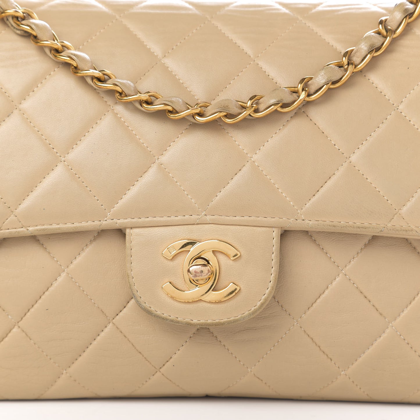 Lambskin Quilted Medium Double Sided Flap Beige