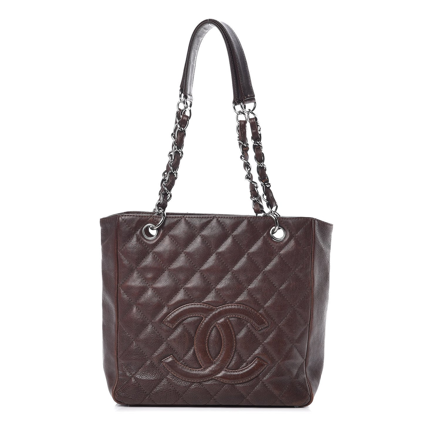 Calfskin Quilted Petit Shopping Tote PST Brown
