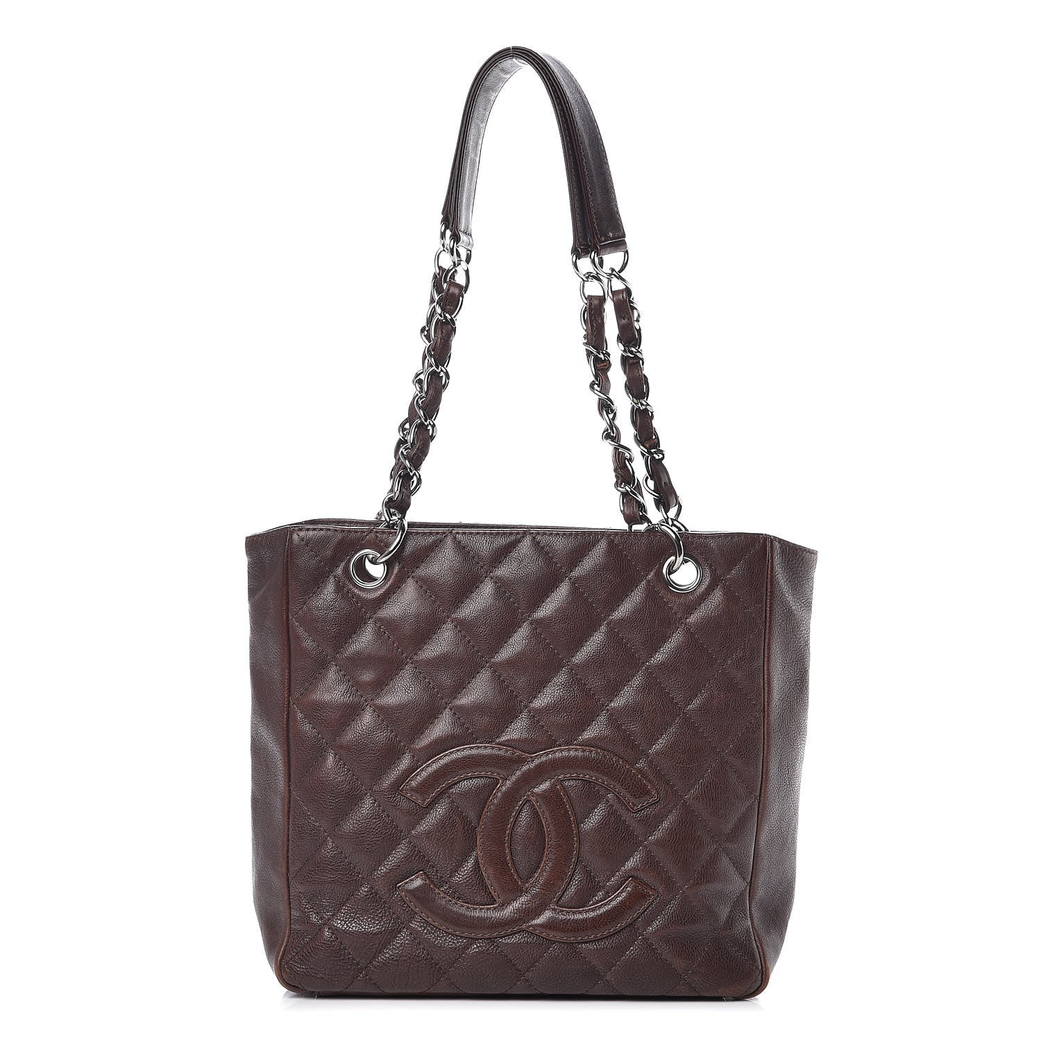 Chanel Calfskin Quilted Petit Shopping Tote PST Brown 1 of 18