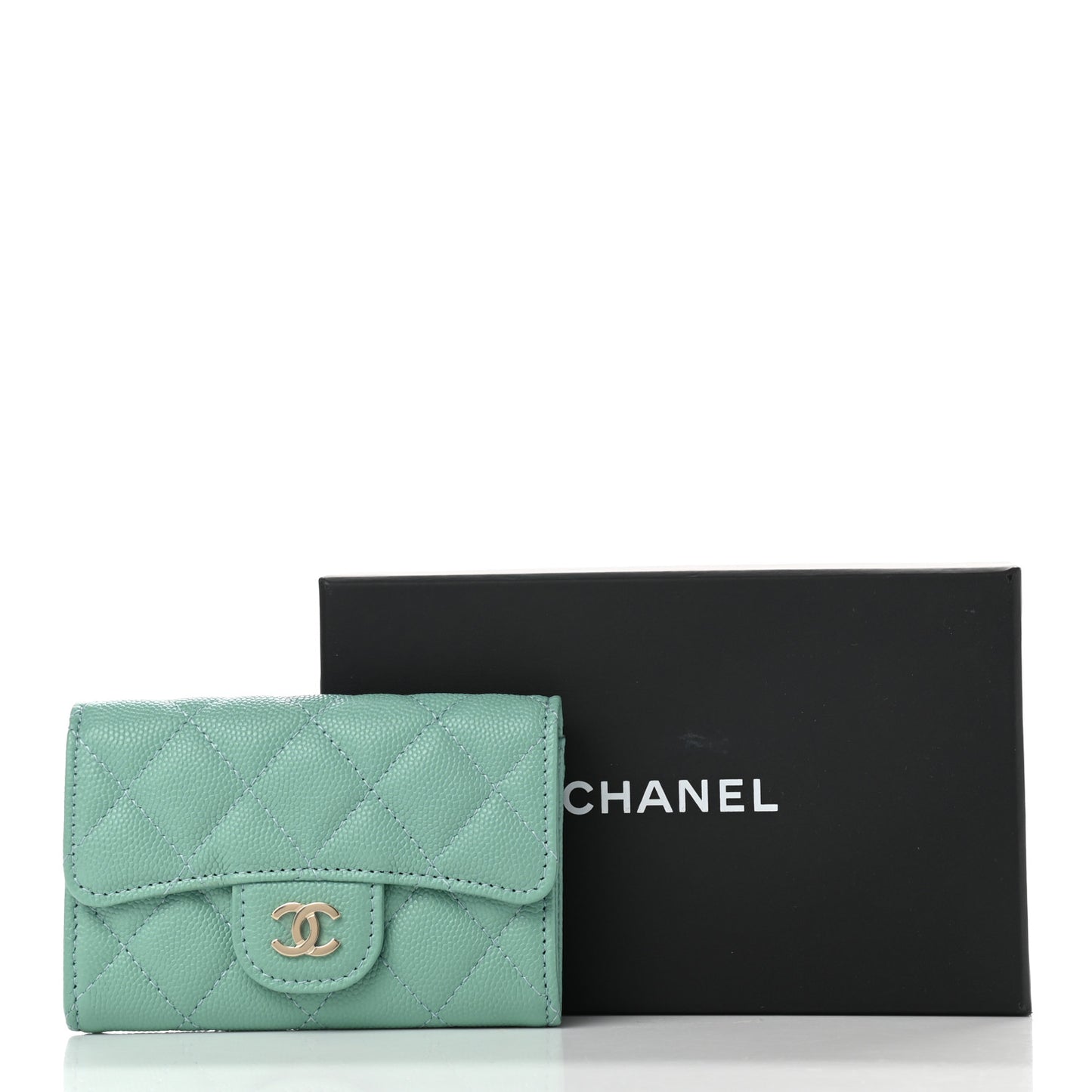 Caviar Quilted Flap Card Holder Wallet Light Green