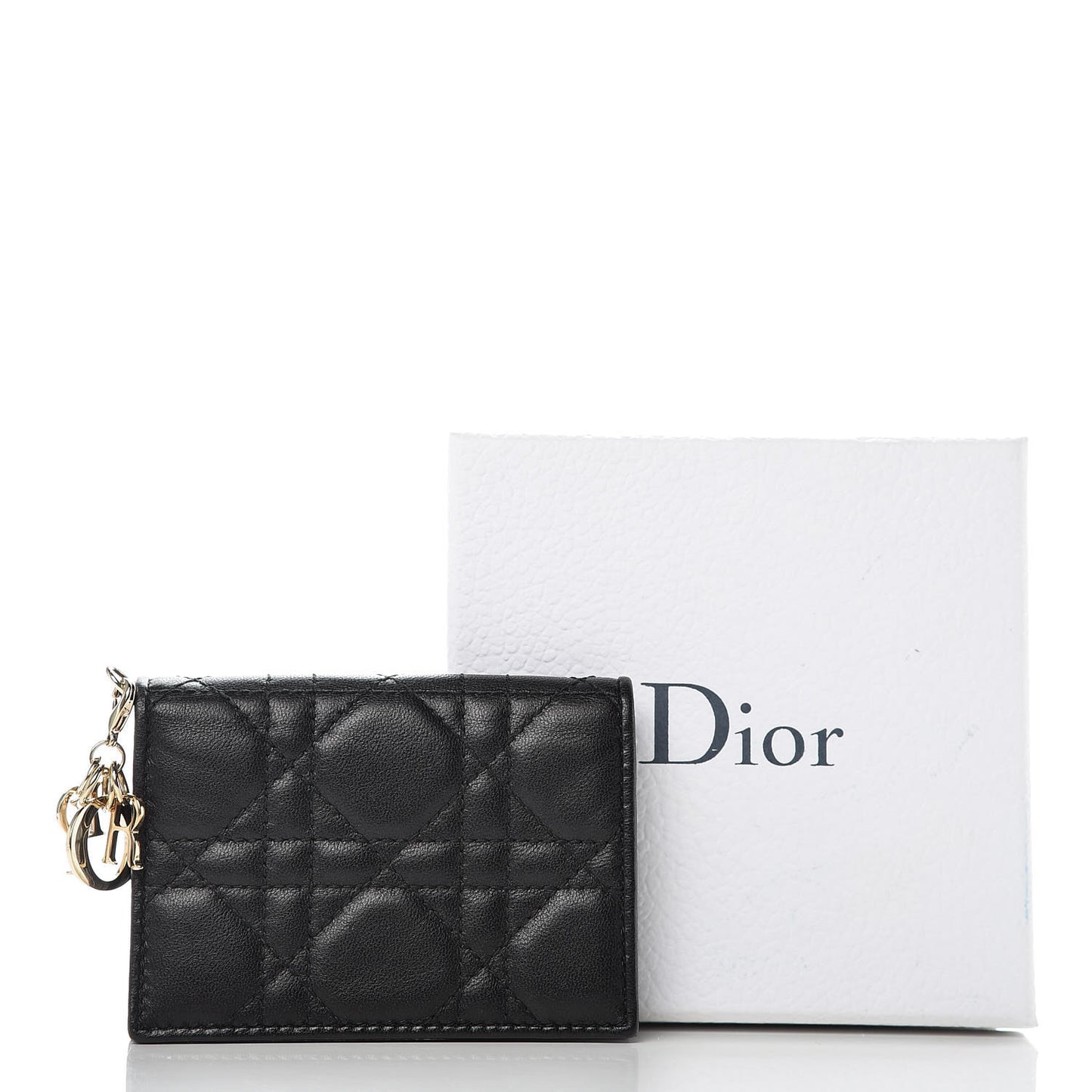 Lambskin Cannage Small Lady Dior Flap Card Holder Black