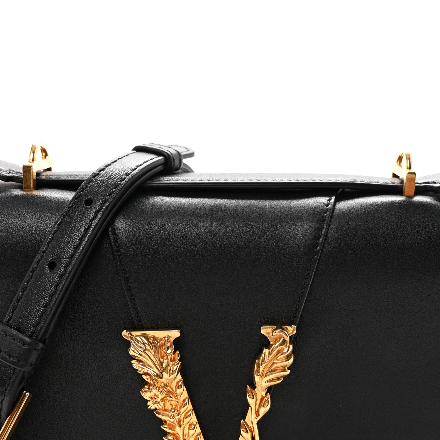 Versace Vitello Barocco Virtus Top Handle Shoulder Bag Black
