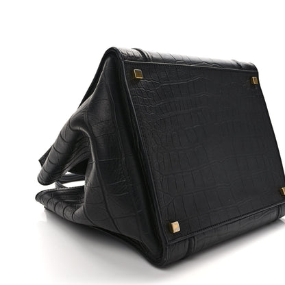 Celine Calfskin Crocodile Embossed Medium Phantom Luggage Black 6 of 10