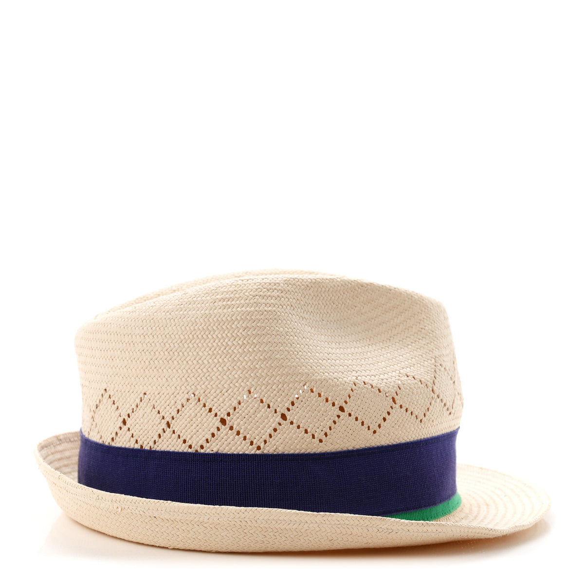 Straw Web Fedora Hat M Blue Green
