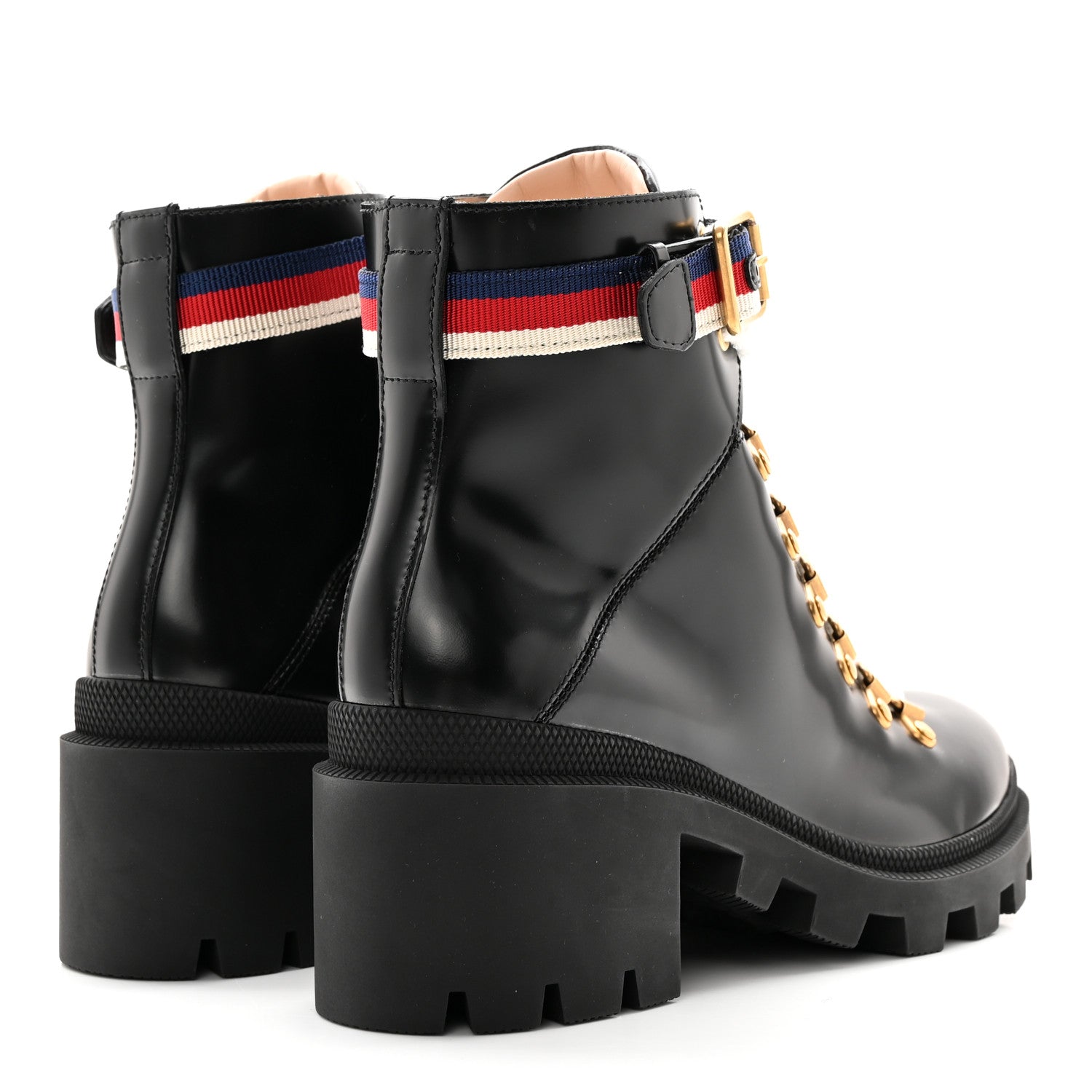 Gucci Calfskin Sylvie Web Womens Lace Up Combat Boots 36.5 Black 4 of 10