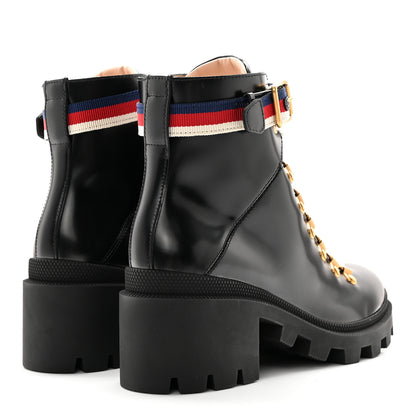 Gucci Calfskin Sylvie Web Womens Lace Up Combat Boots 36.5 Black 4 of 10