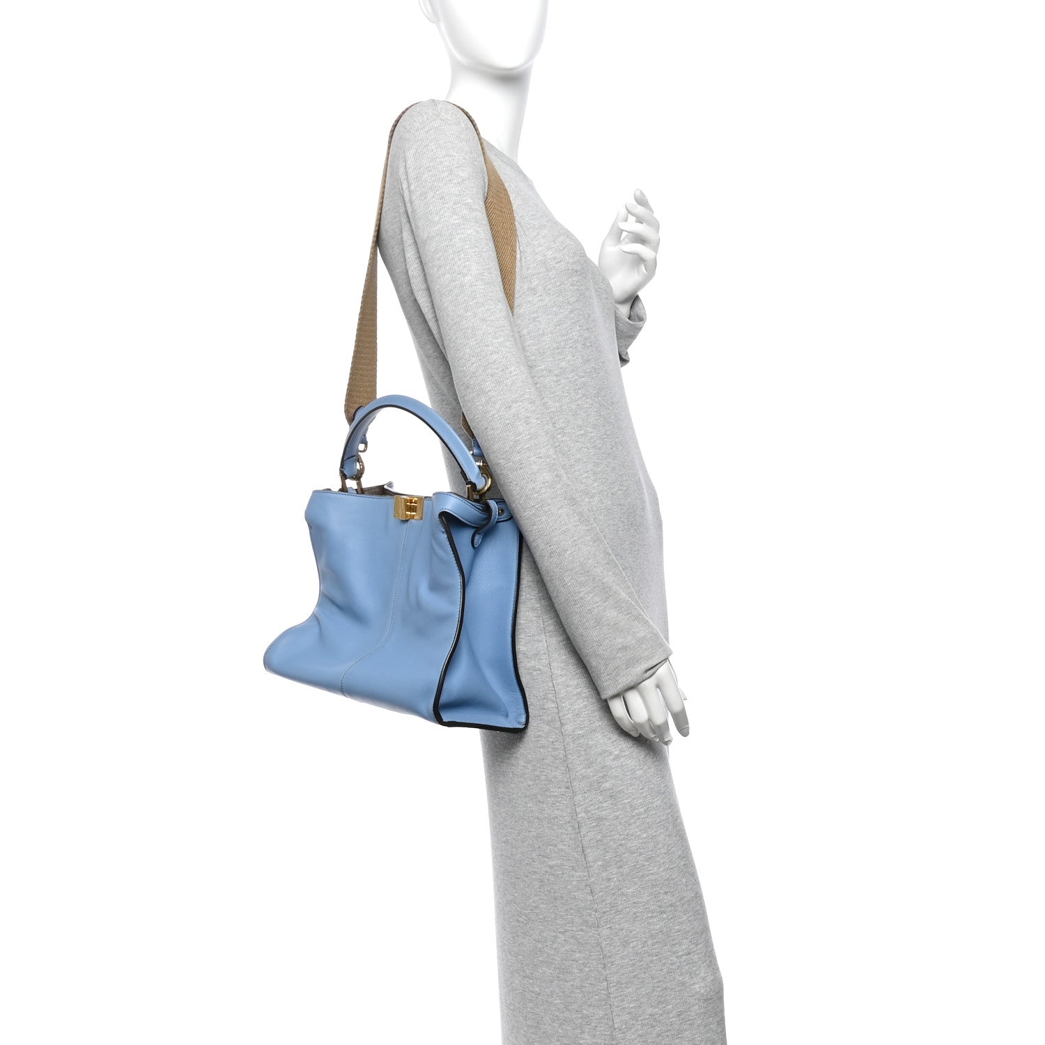 Fendi Vitello Seta Century Medium Peekaboo X-Lite Light Blue Beige 2 of 10