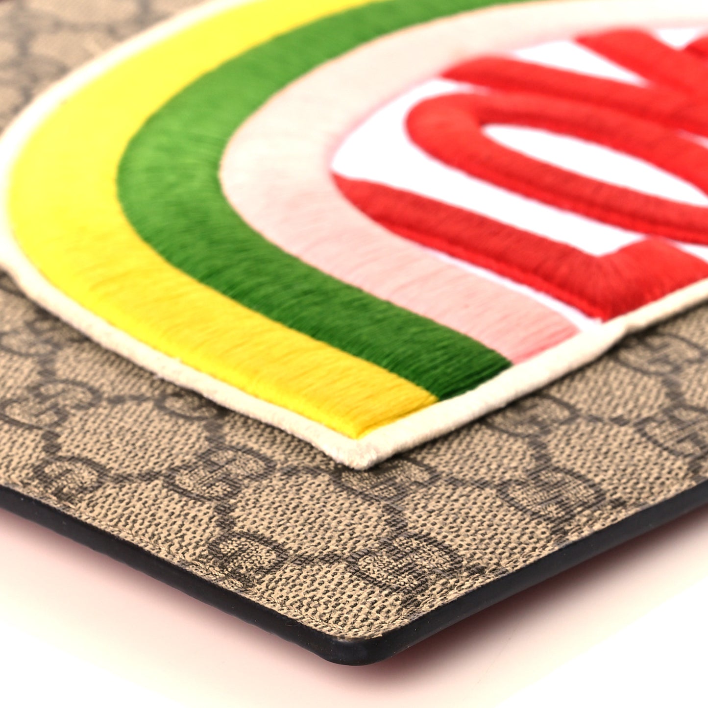 Calfskin GG Supreme Monogram Embroidered Rainbow Love Zip Pouch Red