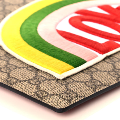 Gucci Calfskin GG Supreme Monogram Embroidered Rainbow Love Zip Pouch Red 9 of 11