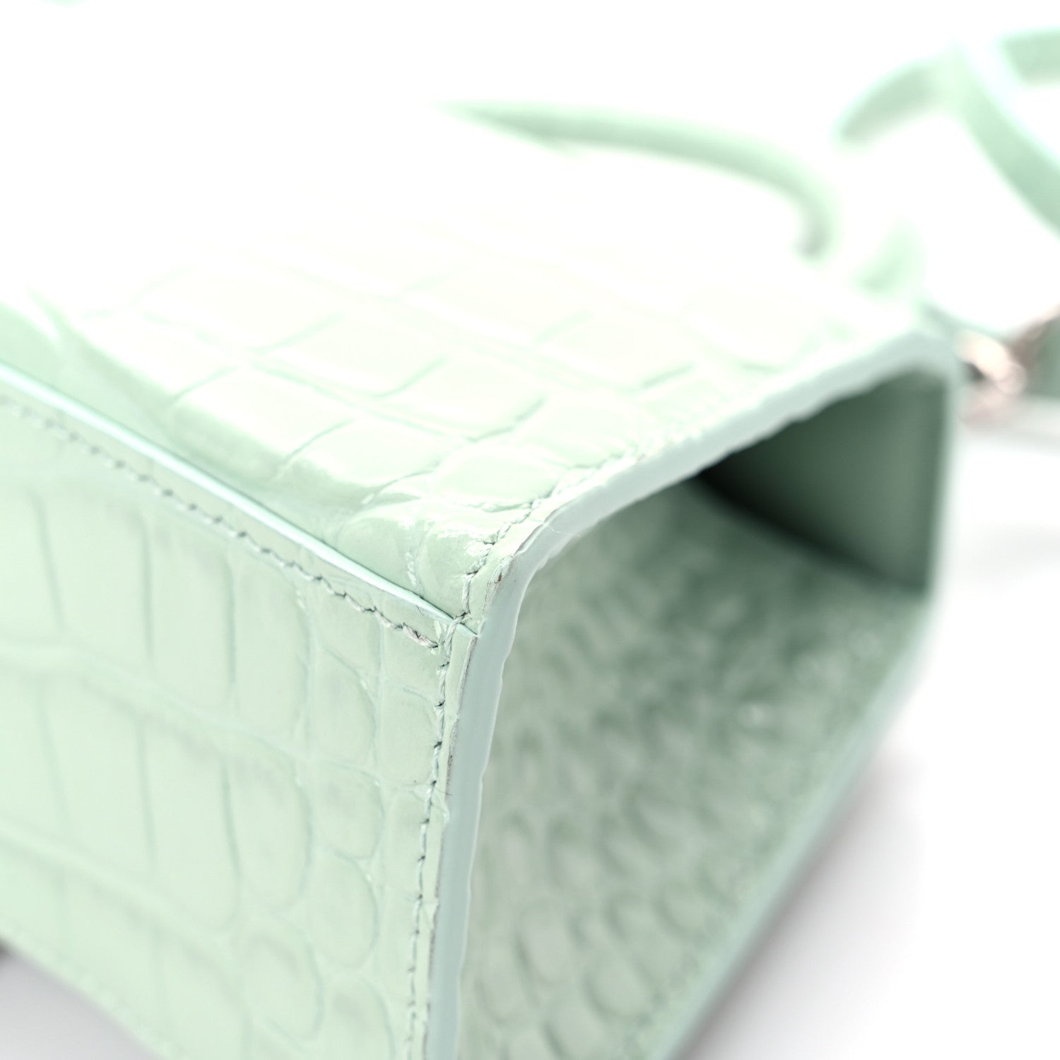 Balenciaga Shiny Calfskin Crocodile Embossed Hourglass Top Handle Bag XS Light Green 12 of 13